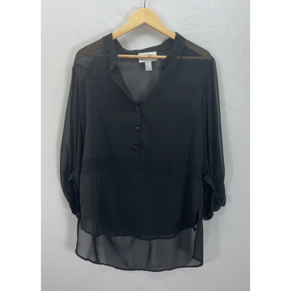 Vintage Joseph‎ Ribkoff Sheer Silk Popover Top Womens 10 Black hilo puff slv